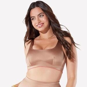 Yitty Lizzo Champagne Tan and Pink Satin Sports Bra Crop Top Size XL